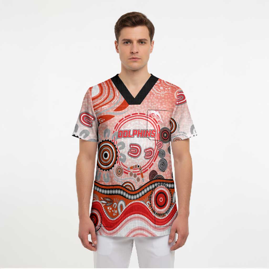 Dolphins Rugby Scrub Top Australian Aboriginal Dot Painting Style
