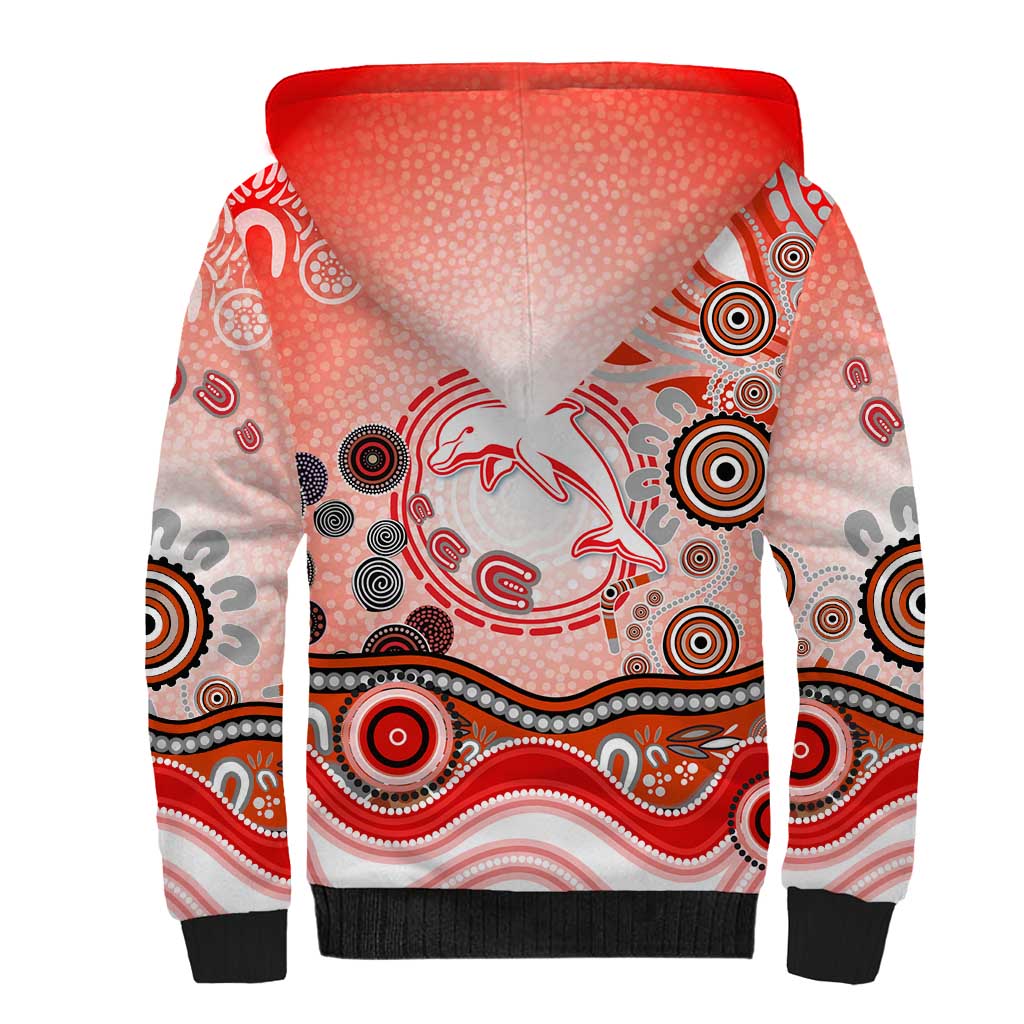 Dolphins Rugby Sherpa Hoodie Australian Aboriginal Dot Painting Style