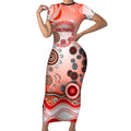 Dolphins Rugby Short Sleeve Bodycon Dress Australian Aboriginal Dot Painting Style