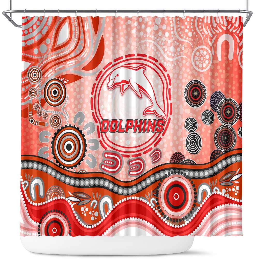 Dolphins Rugby Shower Curtain Australian Aboriginal Dot Painting Style