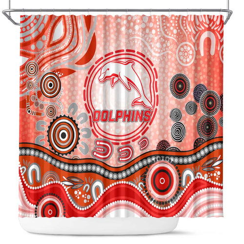 Dolphins Rugby Shower Curtain Australian Aboriginal Dot Painting Style
