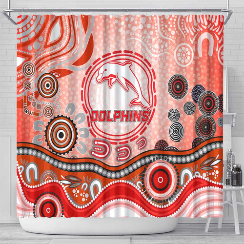 Dolphins Rugby Shower Curtain Australian Aboriginal Dot Painting Style
