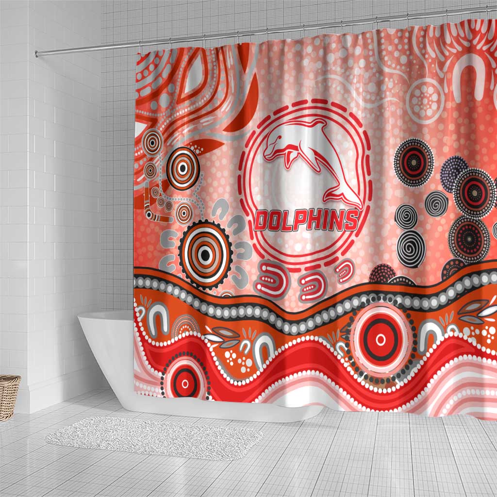 Dolphins Rugby Shower Curtain Australian Aboriginal Dot Painting Style