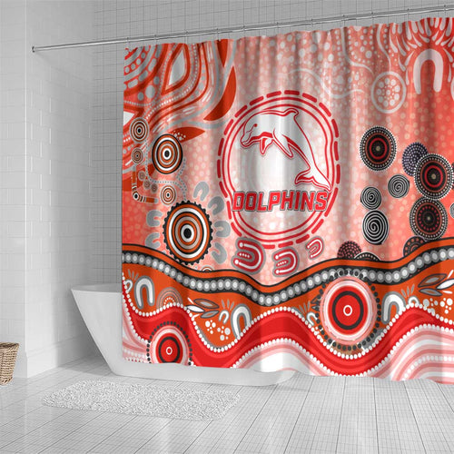 Dolphins Rugby Shower Curtain Australian Aboriginal Dot Painting Style