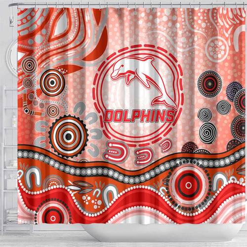 Dolphins Rugby Shower Curtain Australian Aboriginal Dot Painting Style