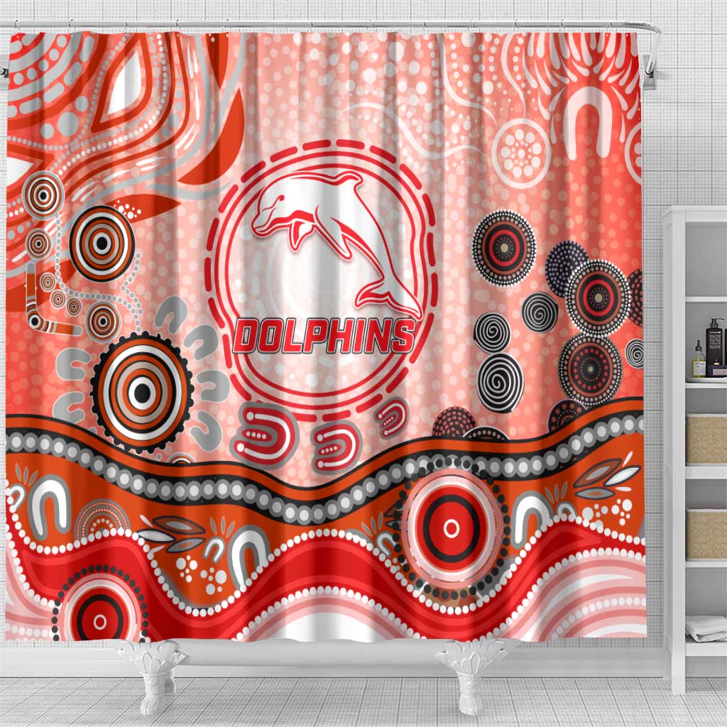 Dolphins Rugby Shower Curtain Australian Aboriginal Dot Painting Style