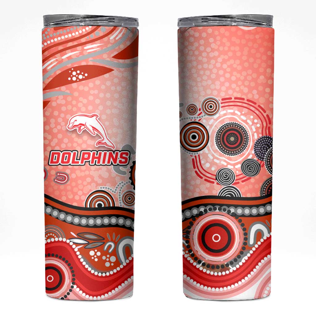 Dolphins Rugby Skinny Tumbler Australian Aboriginal Dot Painting Style