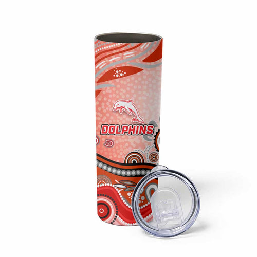 Dolphins Rugby Skinny Tumbler Australian Aboriginal Dot Painting Style