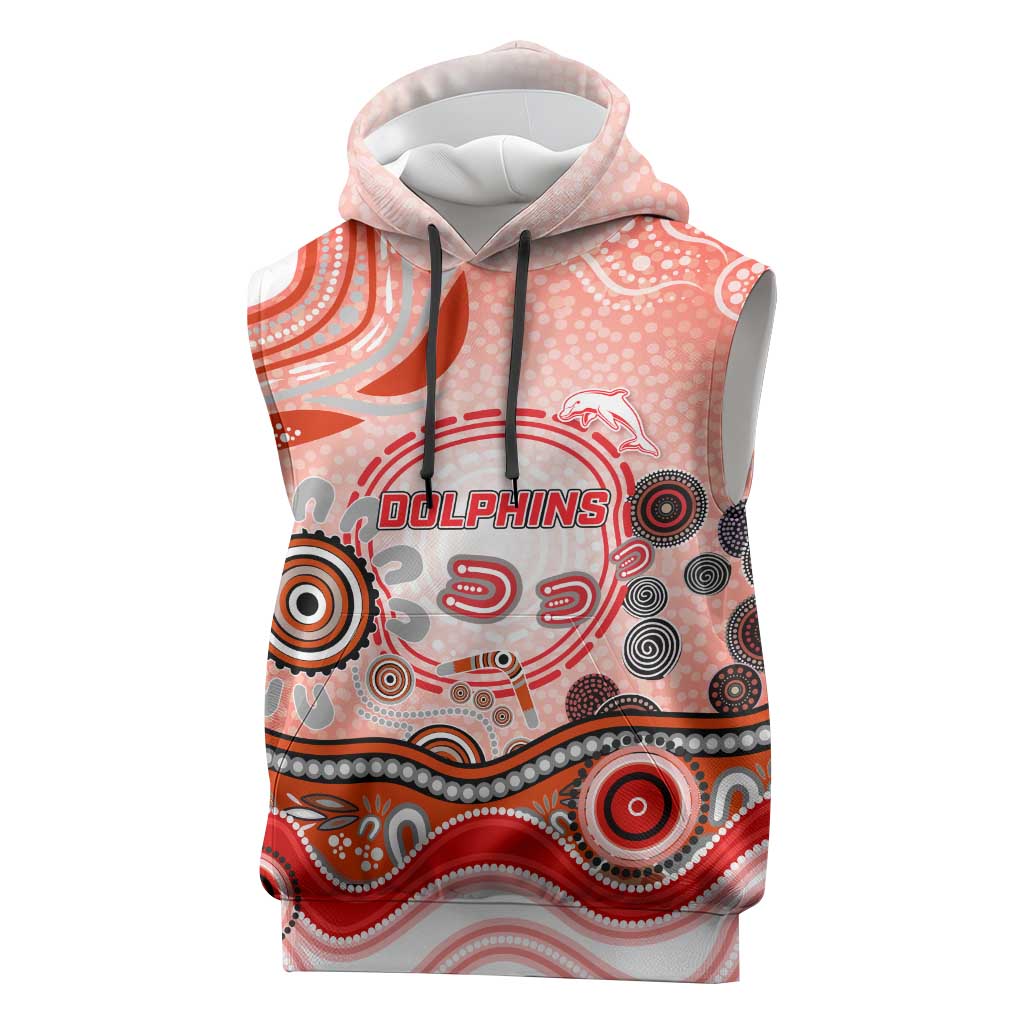 Dolphins Rugby Sleeveless Hoodie Australian Aboriginal Dot Painting Style