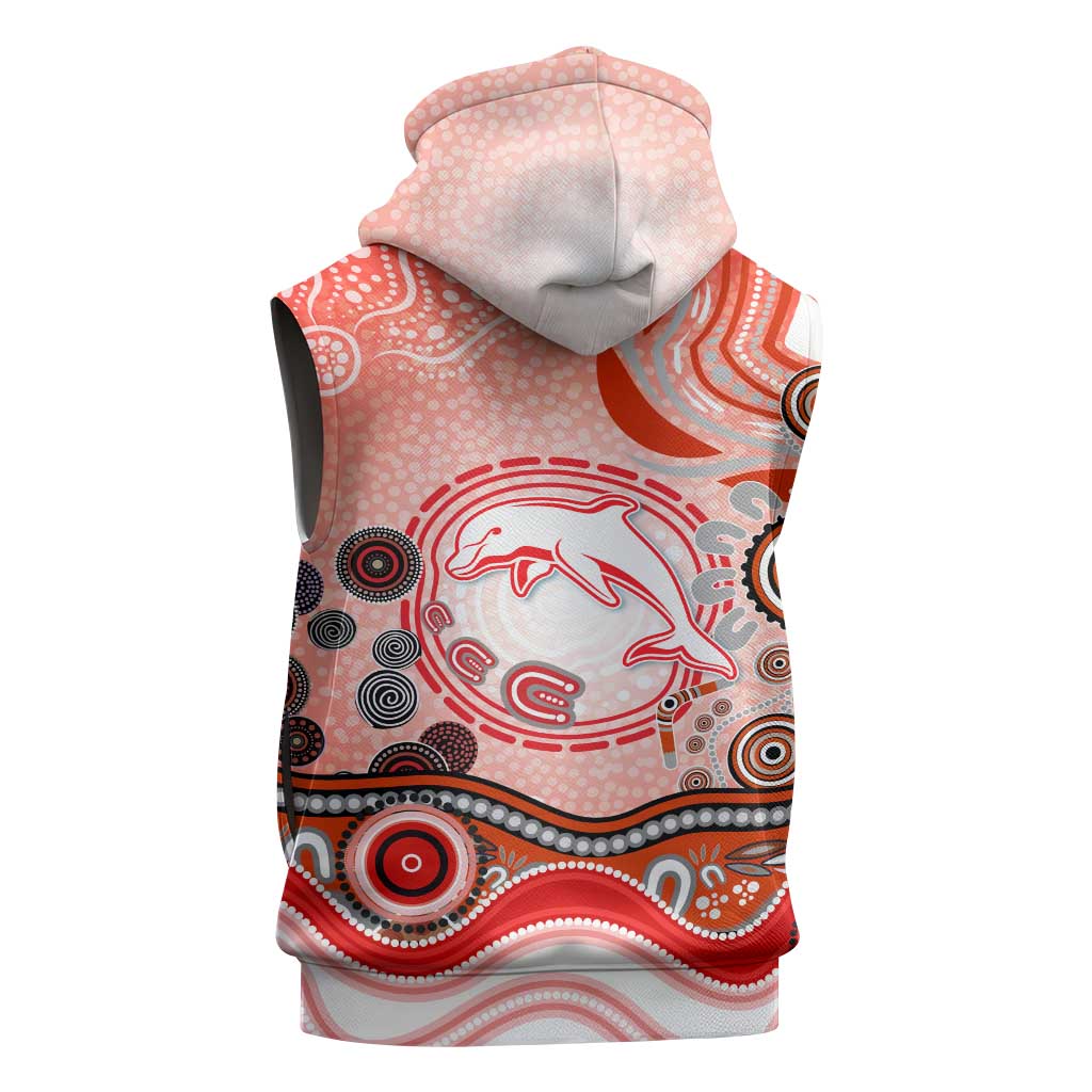 Dolphins Rugby Sleeveless Hoodie Australian Aboriginal Dot Painting Style