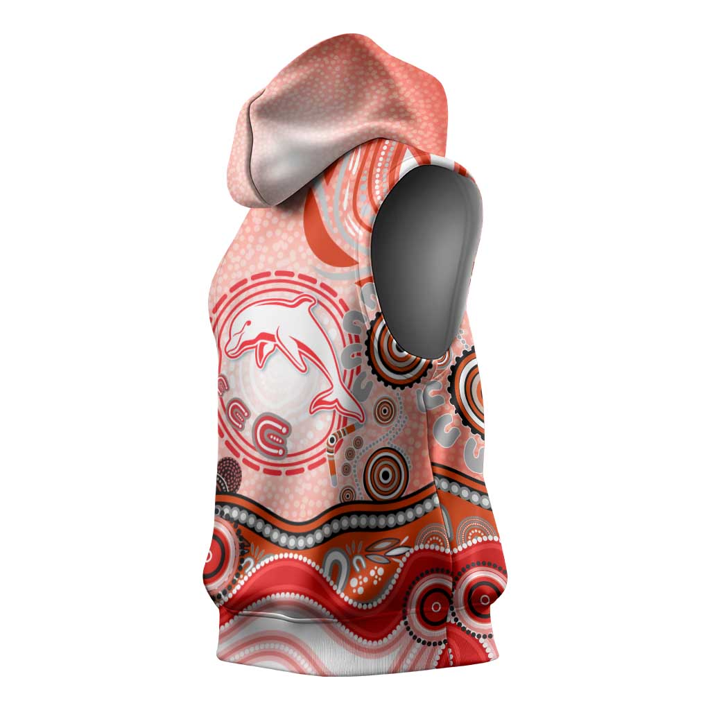 Dolphins Rugby Sleeveless Hoodie Australian Aboriginal Dot Painting Style