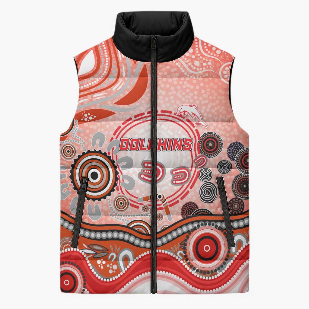 Dolphins Rugby Sleeveless Puffer Jacket Australian Aboriginal Dot Painting Style