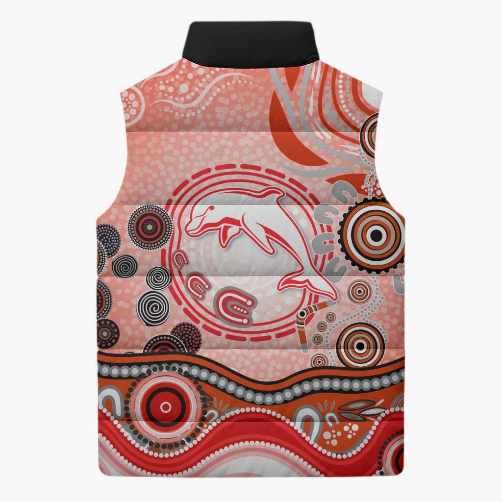 Dolphins Rugby Sleeveless Puffer Jacket Australian Aboriginal Dot Painting Style