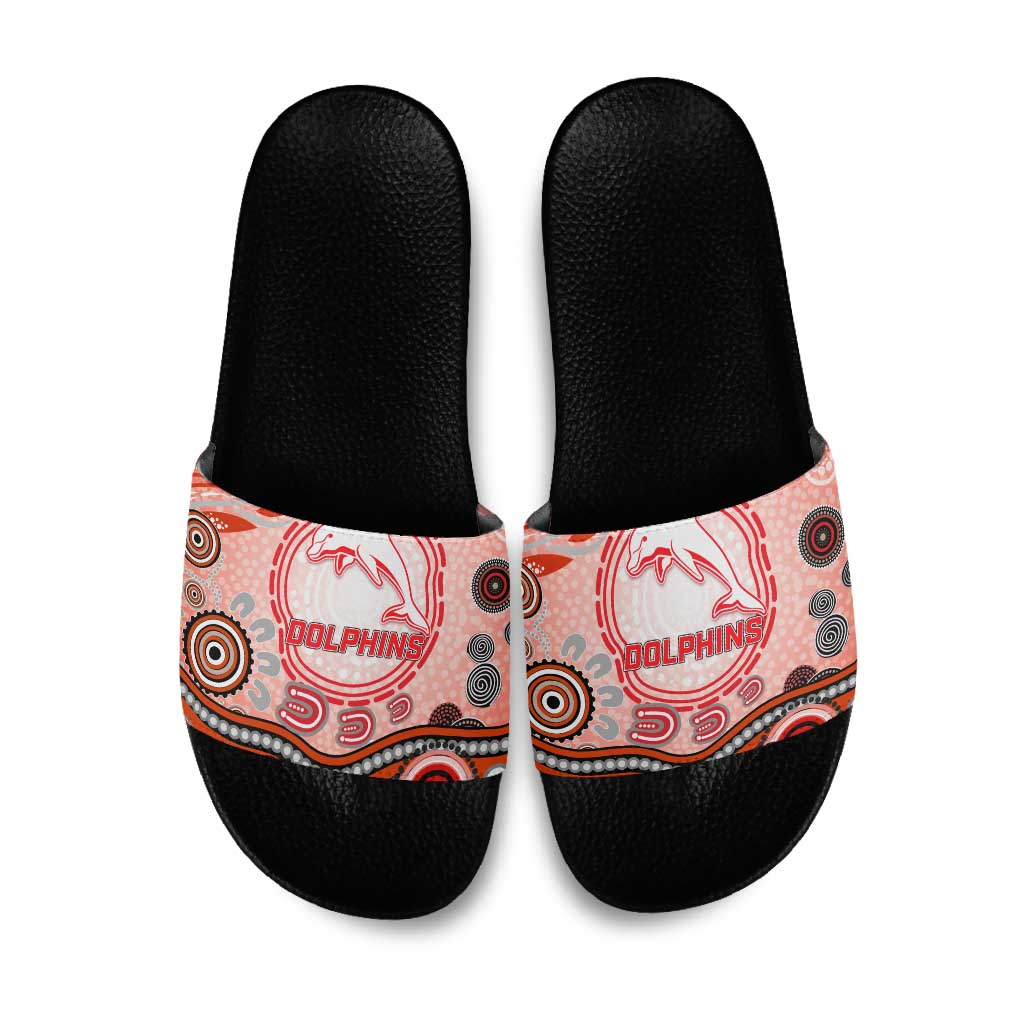 Dolphins Rugby Slide Sandals Australian Aboriginal Dot Painting Style