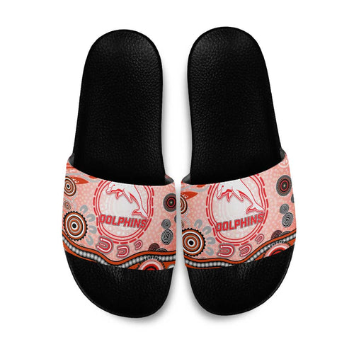Dolphins Rugby Slide Sandals Australian Aboriginal Dot Painting Style