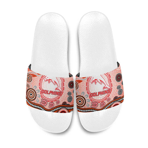 Dolphins Rugby Slide Sandals Australian Aboriginal Dot Painting Style