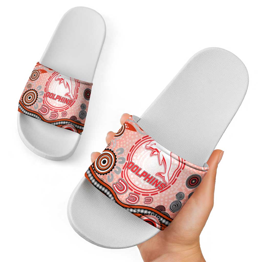 Dolphins Rugby Slide Sandals Australian Aboriginal Dot Painting Style