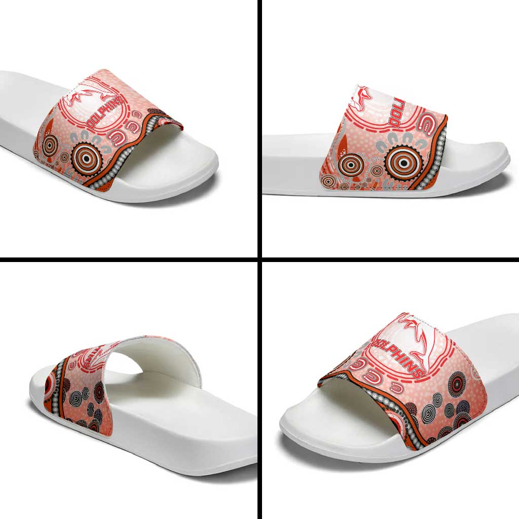 Dolphins Rugby Slide Sandals Australian Aboriginal Dot Painting Style