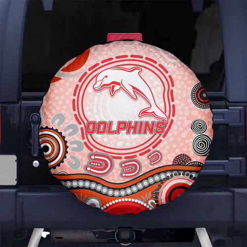 Dolphins Rugby Spare Tire Cover Australian Aboriginal Dot Painting Style