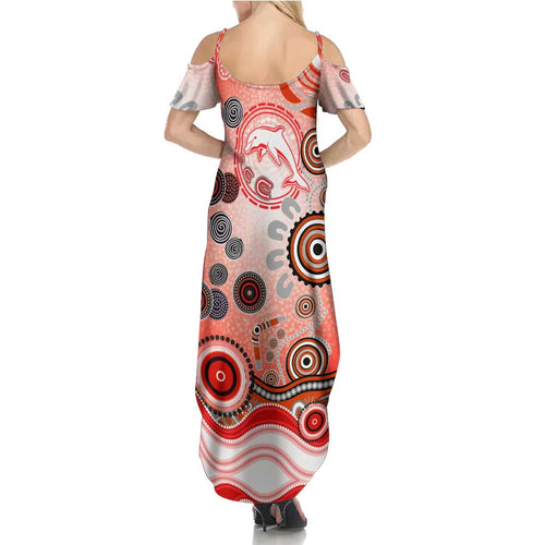 Dolphins Rugby Summer Maxi Dress Australian Aboriginal Dot Painting Style