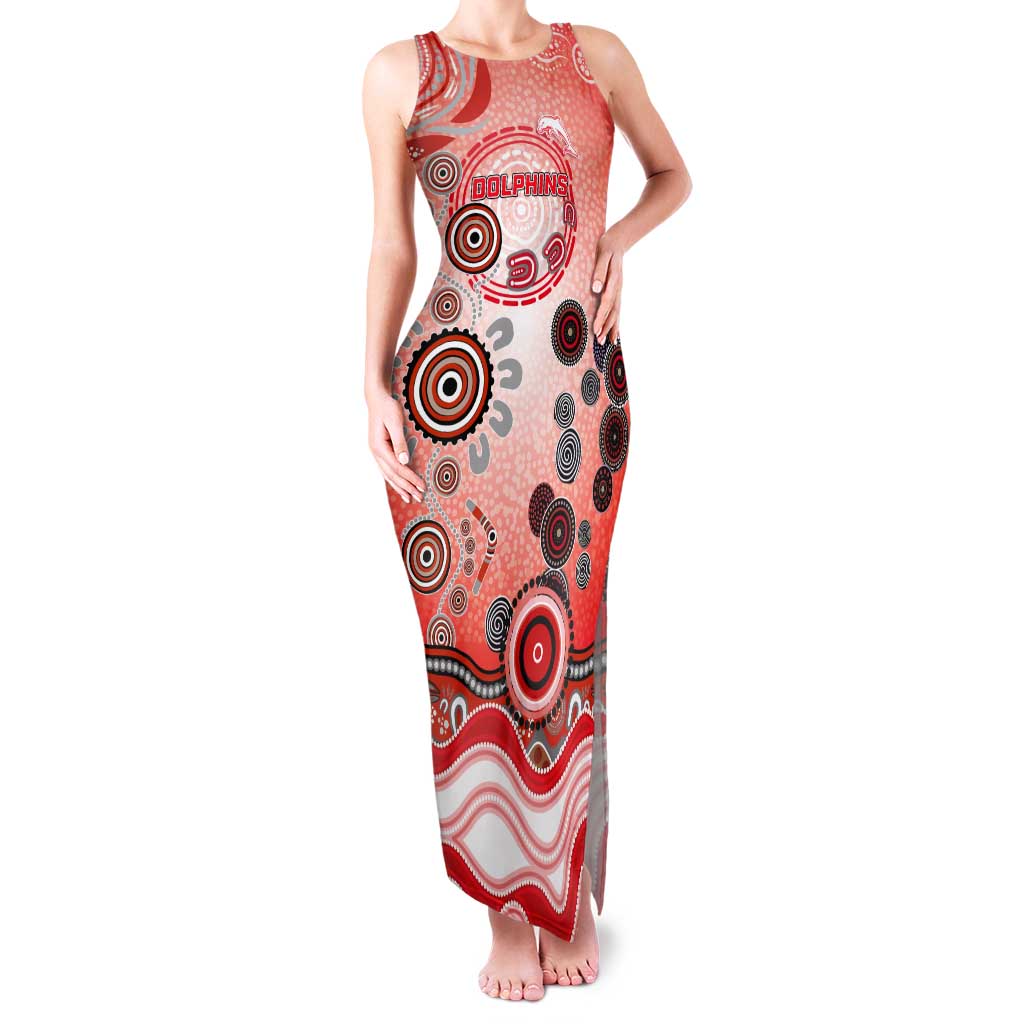 Dolphins Rugby Tank Maxi Dress Australian Aboriginal Dot Painting Style