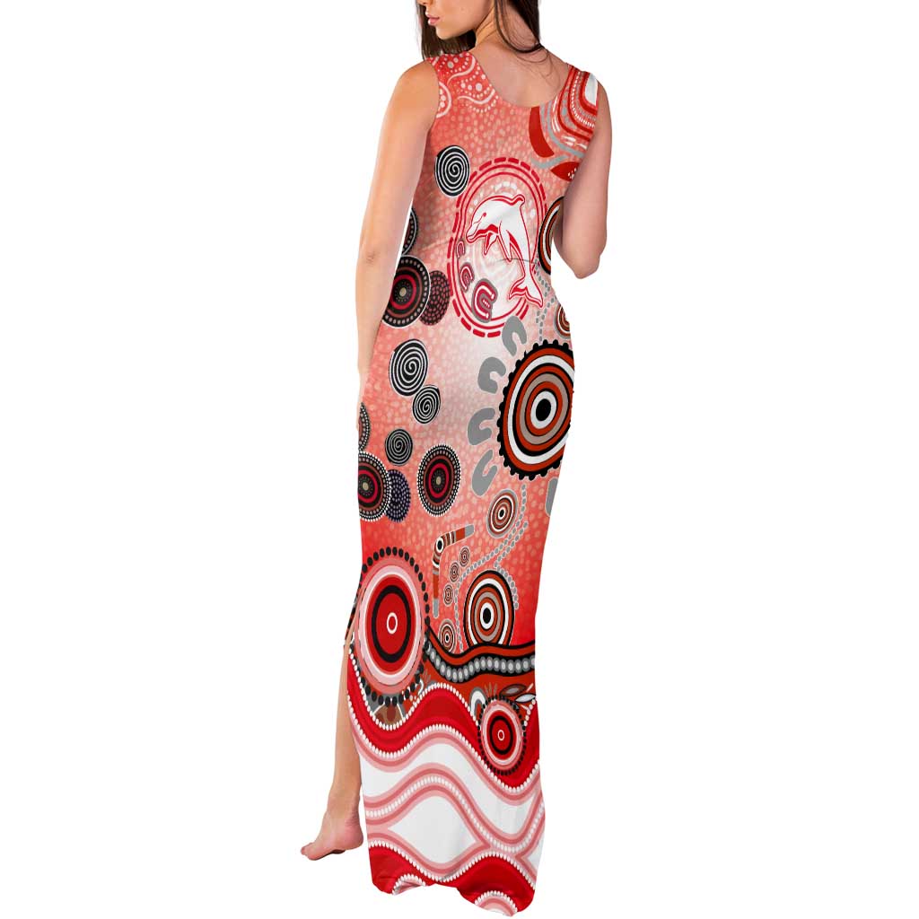 Dolphins Rugby Tank Maxi Dress Australian Aboriginal Dot Painting Style