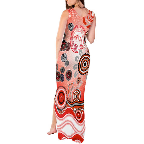 Dolphins Rugby Tank Maxi Dress Australian Aboriginal Dot Painting Style