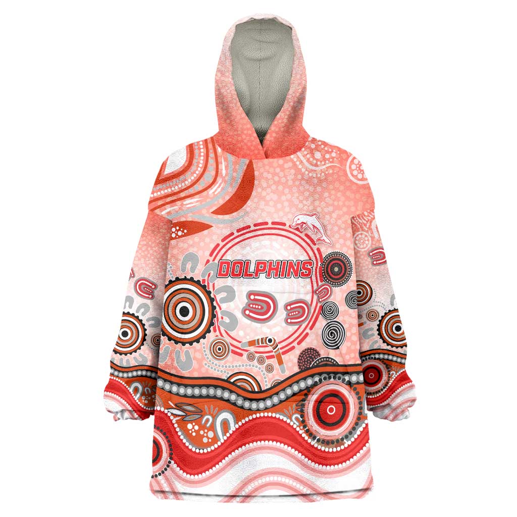 Dolphins Rugby Wearable Blanket Hoodie Australian Aboriginal Dot Painting Style