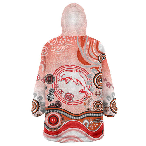 Dolphins Rugby Wearable Blanket Hoodie Australian Aboriginal Dot Painting Style