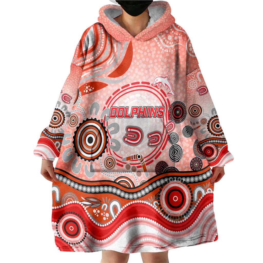 Dolphins Rugby Wearable Blanket Hoodie Australian Aboriginal Dot Painting Style