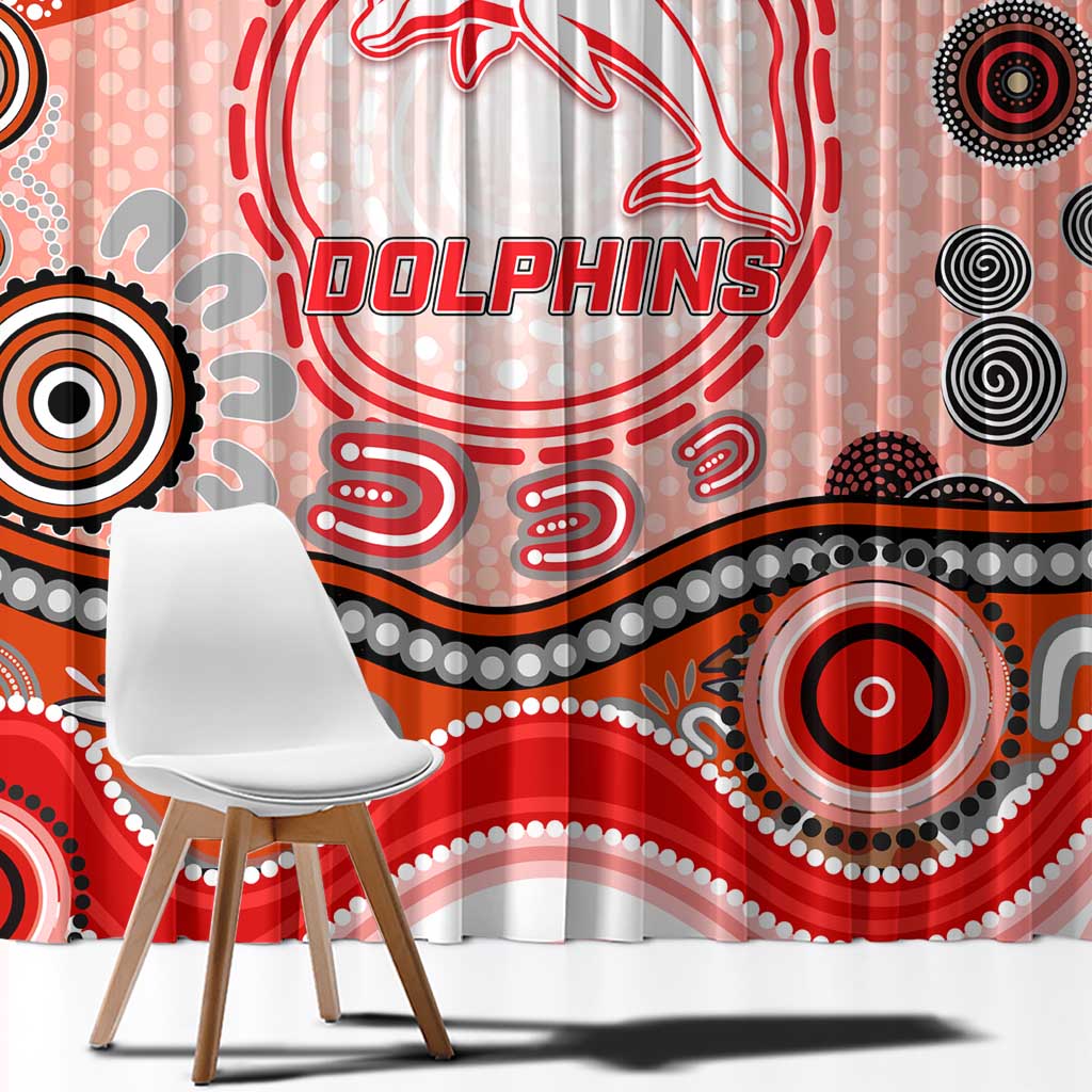 Dolphins Rugby Window Curtain Australian Aboriginal Dot Painting Style