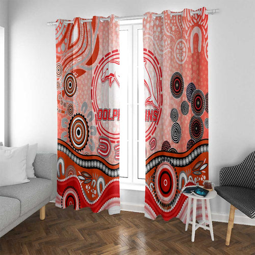 Dolphins Rugby Window Curtain Australian Aboriginal Dot Painting Style