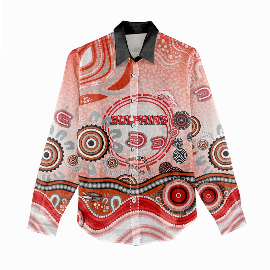 Dolphins Rugby Women Casual Shirt Australian Aboriginal Dot Painting Style