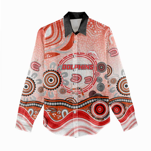 Dolphins Rugby Women Casual Shirt Australian Aboriginal Dot Painting Style