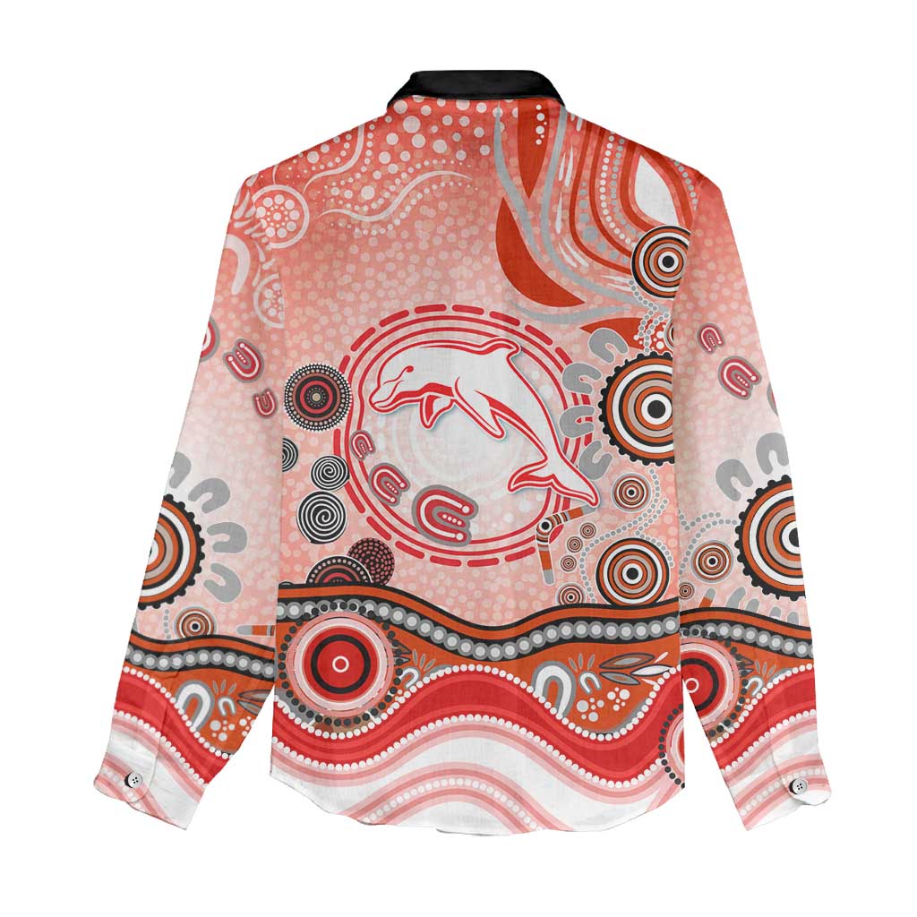 Dolphins Rugby Women Casual Shirt Australian Aboriginal Dot Painting Style