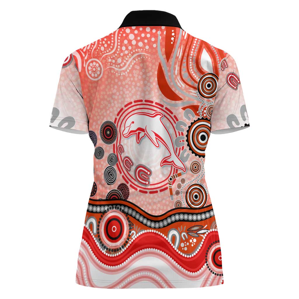 Dolphins Rugby Women Polo Shirt Australian Aboriginal Dot Painting Style