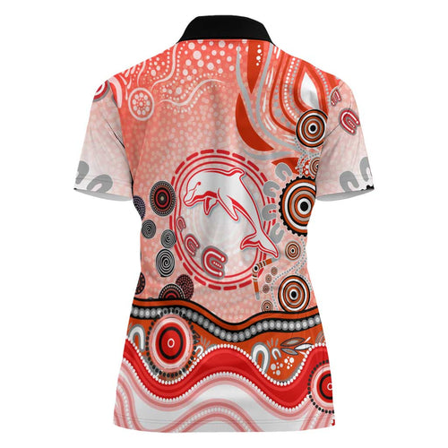 Dolphins Rugby Women Polo Shirt Australian Aboriginal Dot Painting Style