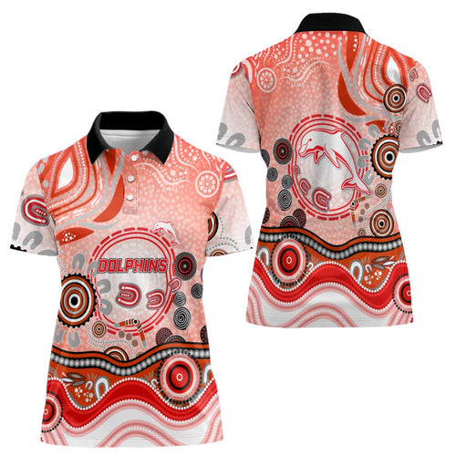 Dolphins Rugby Women Polo Shirt Australian Aboriginal Dot Painting Style