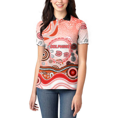 Dolphins Rugby Women Polo Shirt Australian Aboriginal Dot Painting Style