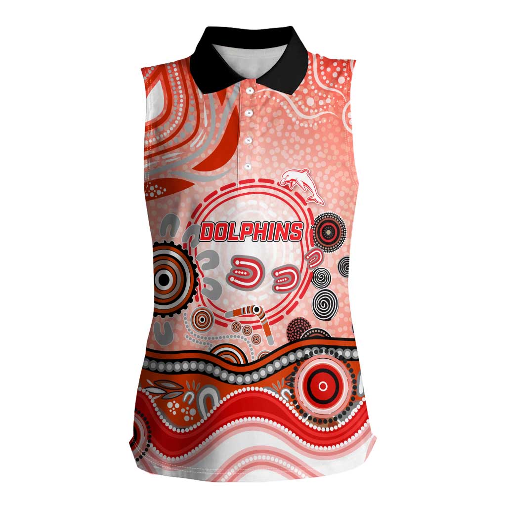 Dolphins Rugby Women Sleeveless Polo Shirt Australian Aboriginal Dot Painting Style