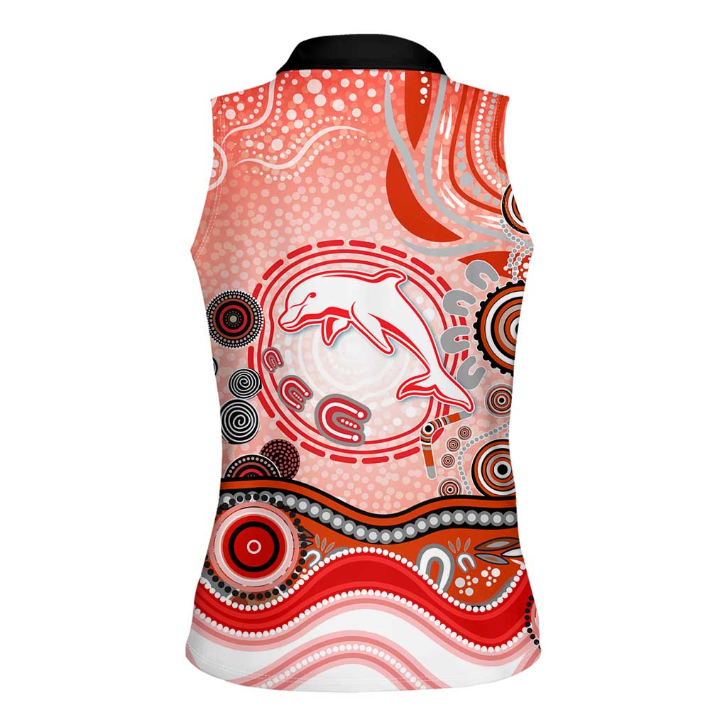 Dolphins Rugby Women Sleeveless Polo Shirt Australian Aboriginal Dot Painting Style