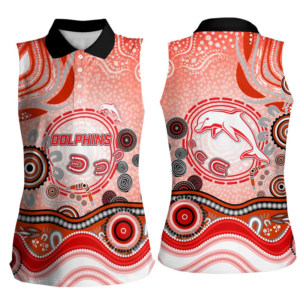 Dolphins Rugby Women Sleeveless Polo Shirt Australian Aboriginal Dot Painting Style