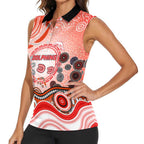 Dolphins Rugby Women Sleeveless Polo Shirt Australian Aboriginal Dot Painting Style