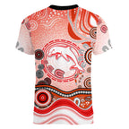 Dolphins Rugby Women V-Neck T-Shirt Australian Aboriginal Dot Painting Style