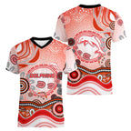 Dolphins Rugby Women V-Neck T-Shirt Australian Aboriginal Dot Painting Style
