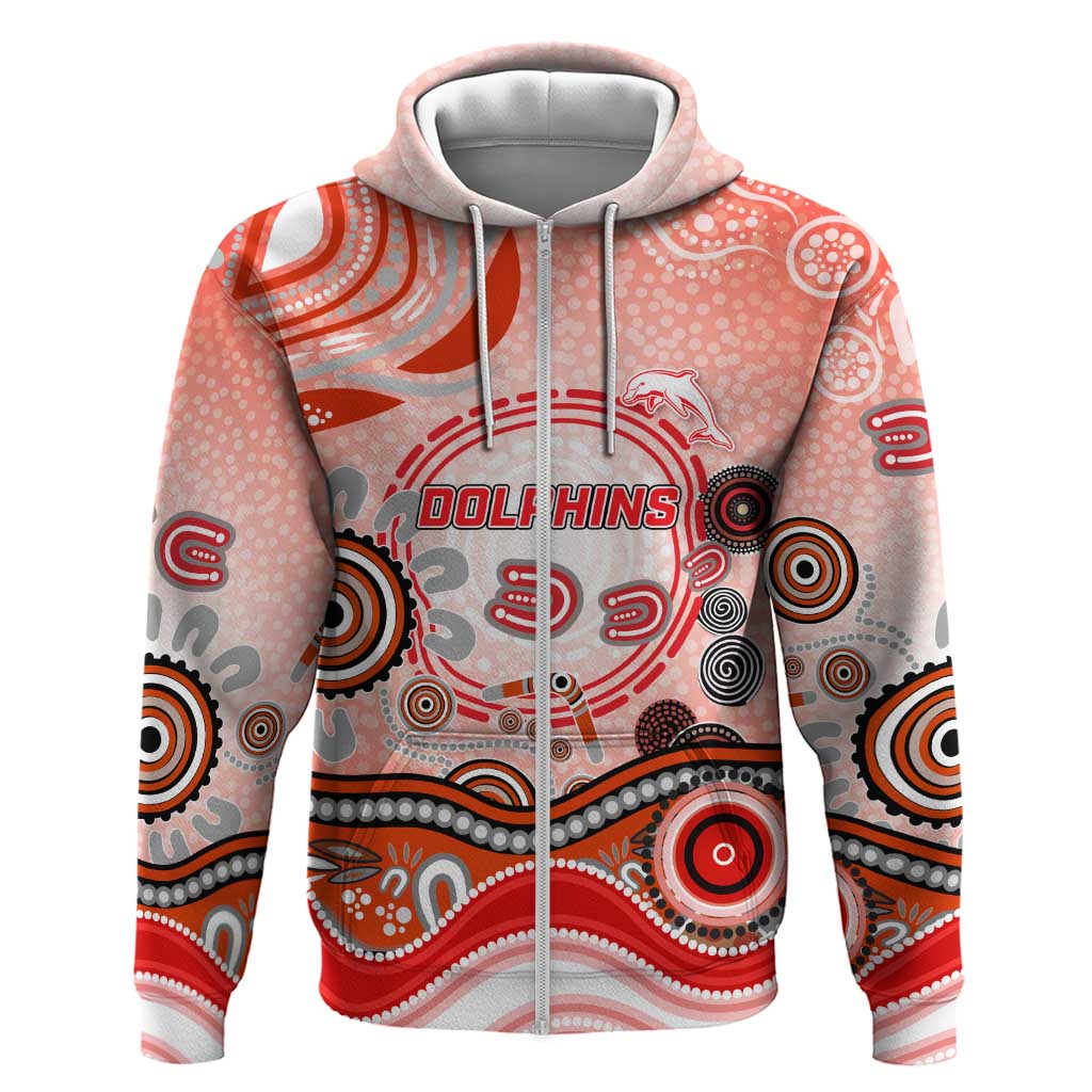 Dolphins Rugby Zip Hoodie Australian Aboriginal Dot Painting Style