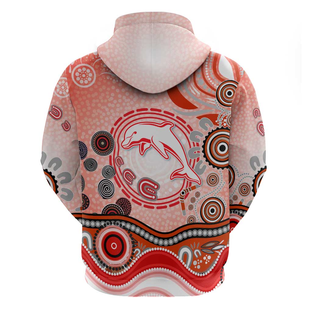 Dolphins Rugby Zip Hoodie Australian Aboriginal Dot Painting Style