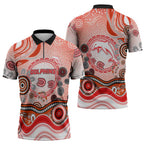Dolphins Rugby Zipper Polo Shirt Australian Aboriginal Dot Painting Style