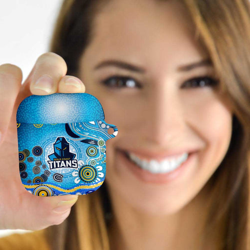 Gold Coast Titans Rugby AirPods Case Australian Aboriginal Dot Painting Style