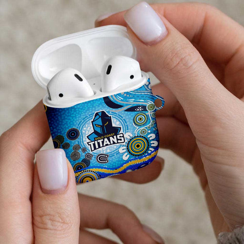 Gold Coast Titans Rugby AirPods Case Australian Aboriginal Dot Painting Style